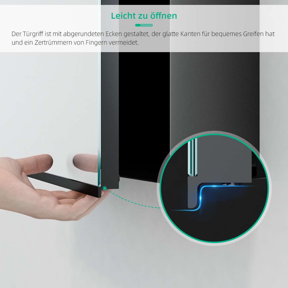65x60cm LED Schwarz Badezimmer Spiegelschrank mit Steckdose Beschlagfrei Touch-Schalter