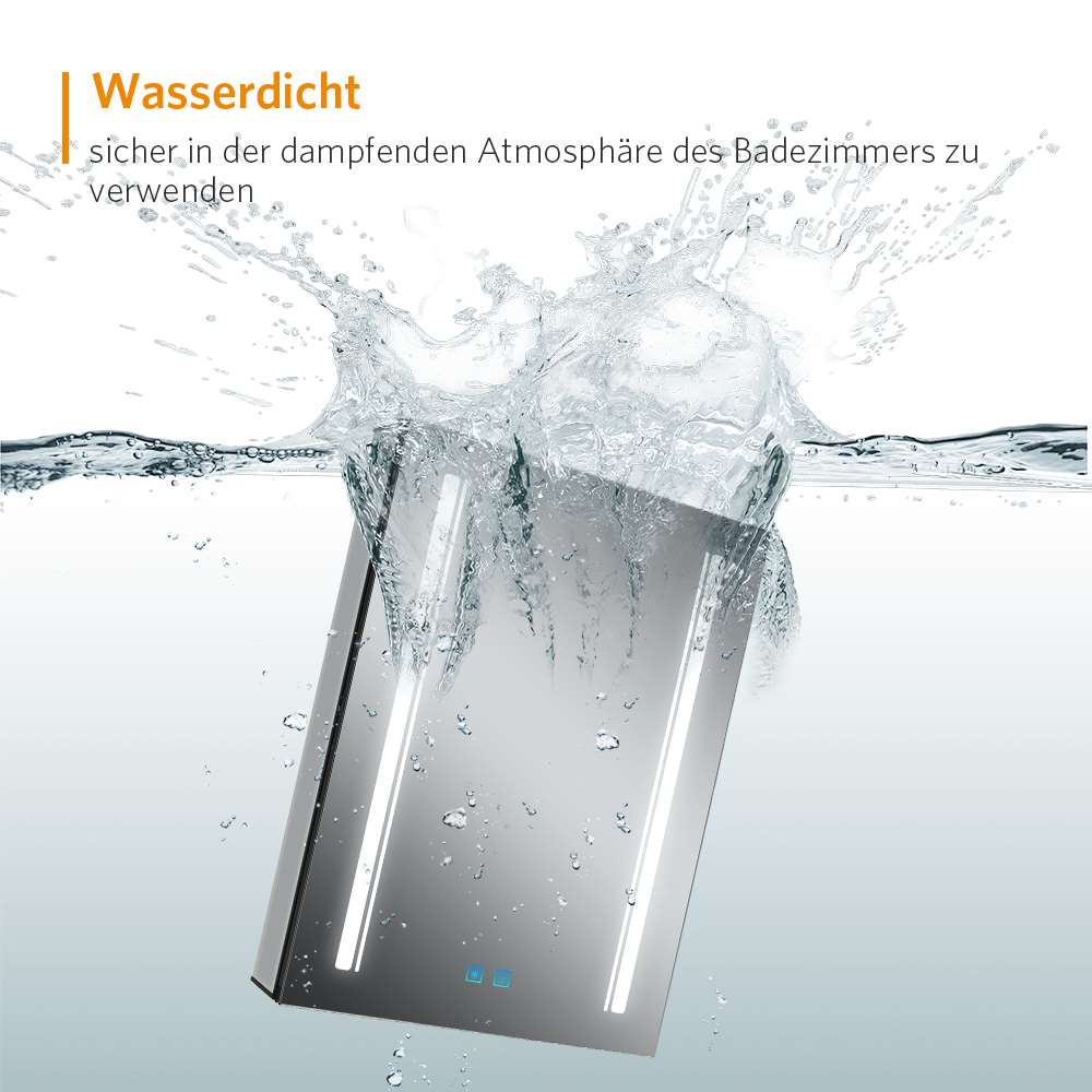 LED Schwarz Badezimmer Spiegelschrank mit Steckdose 3 Lichtfarbe Touch-Schalter 50x70cm