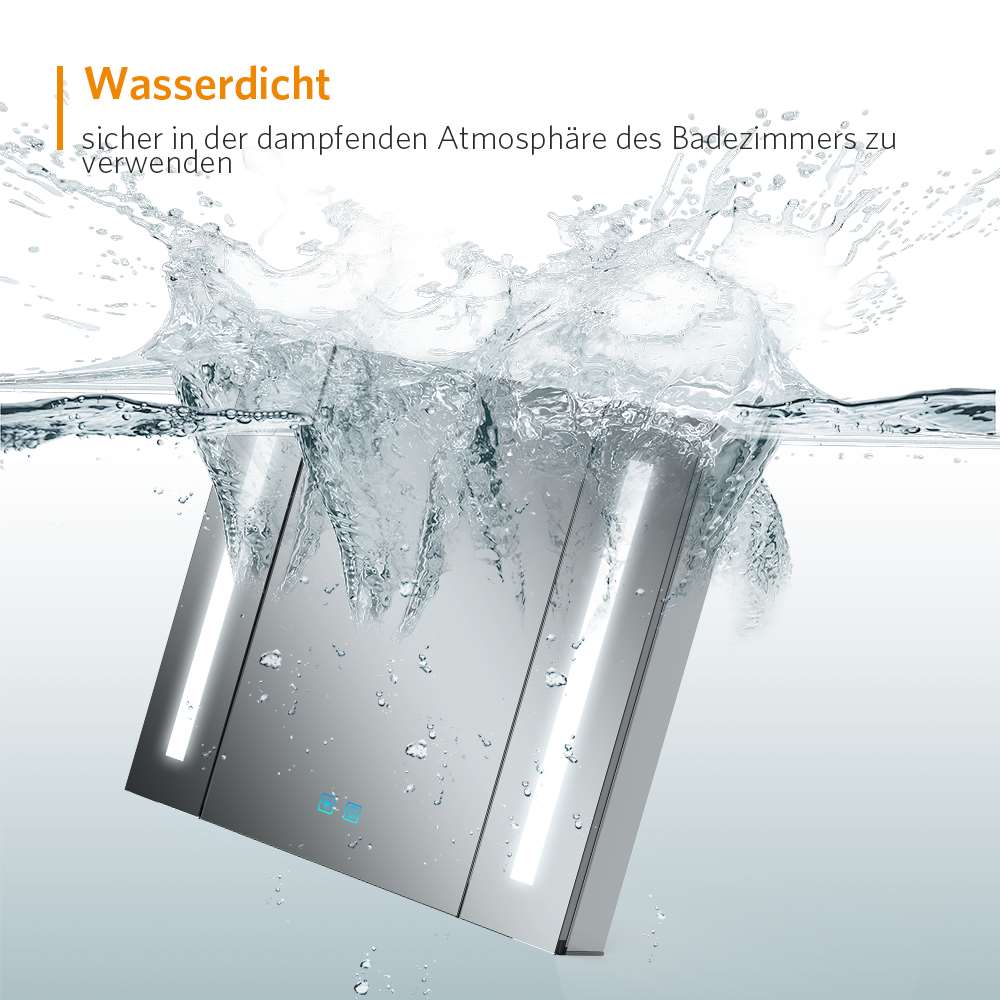 LED Badezimmer Spiegelschrank mit Rasier-Steckdose Touch-Schalter Vertikales Beleuchtung 65x60cm