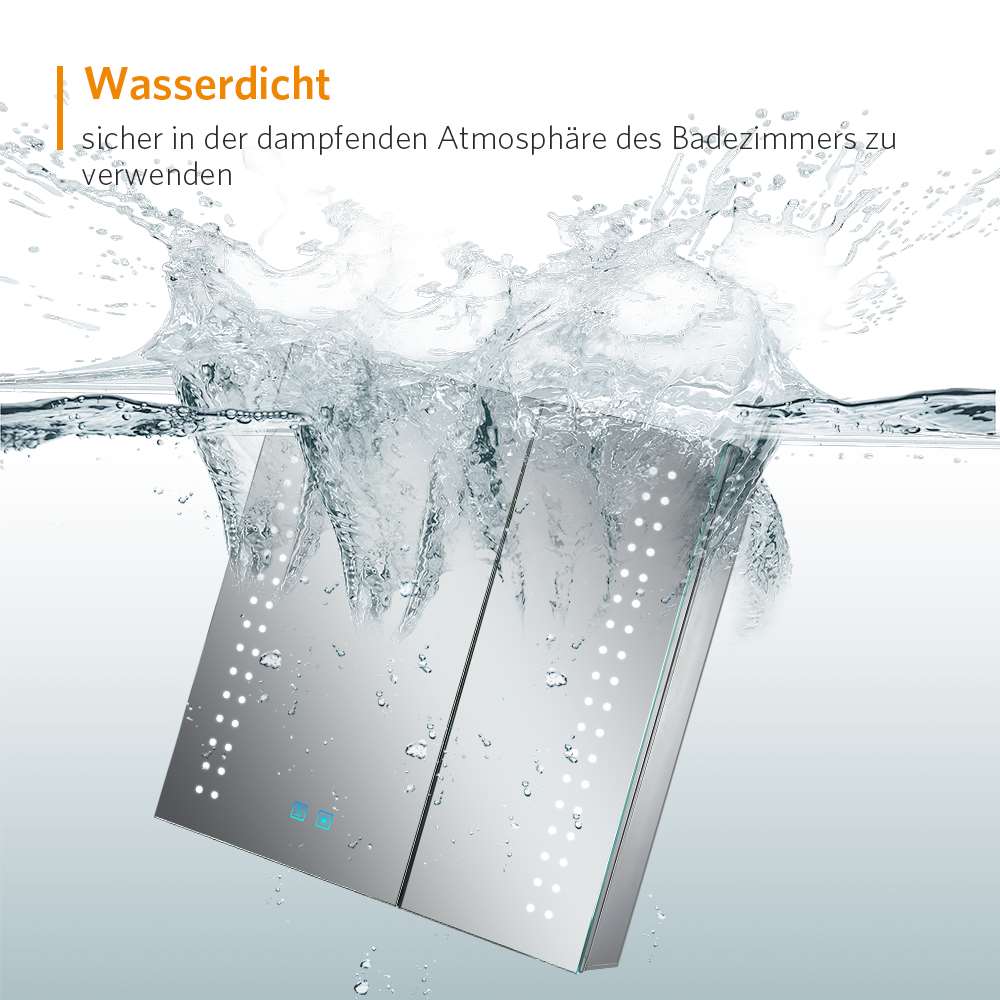 63x65cm LED Badezimmer Spiegelschrank mit Antibeschlag Rasier-Steckdose 2 Tür