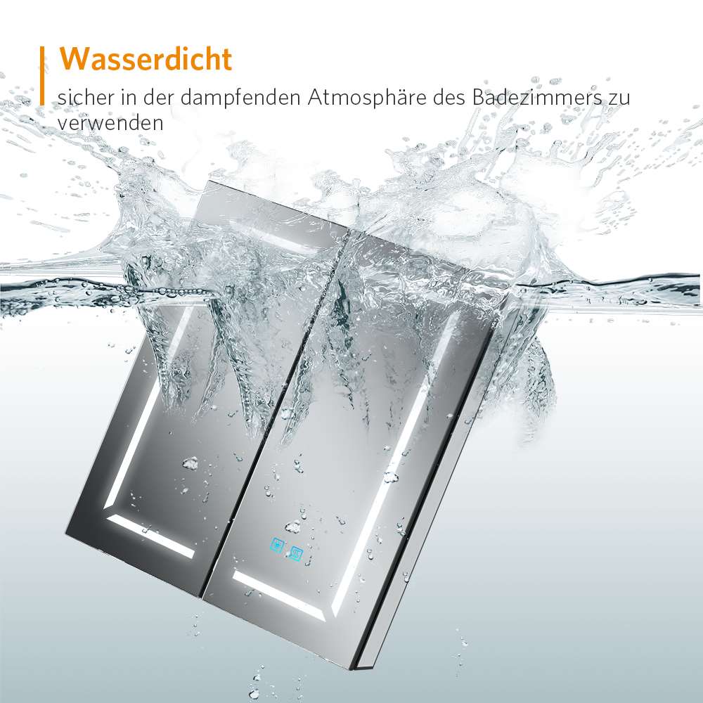 60x70cm LED Schwarz Badezimmer Spiegelschrank mit Steckdose 3-Lichtfarbe 2-Tür