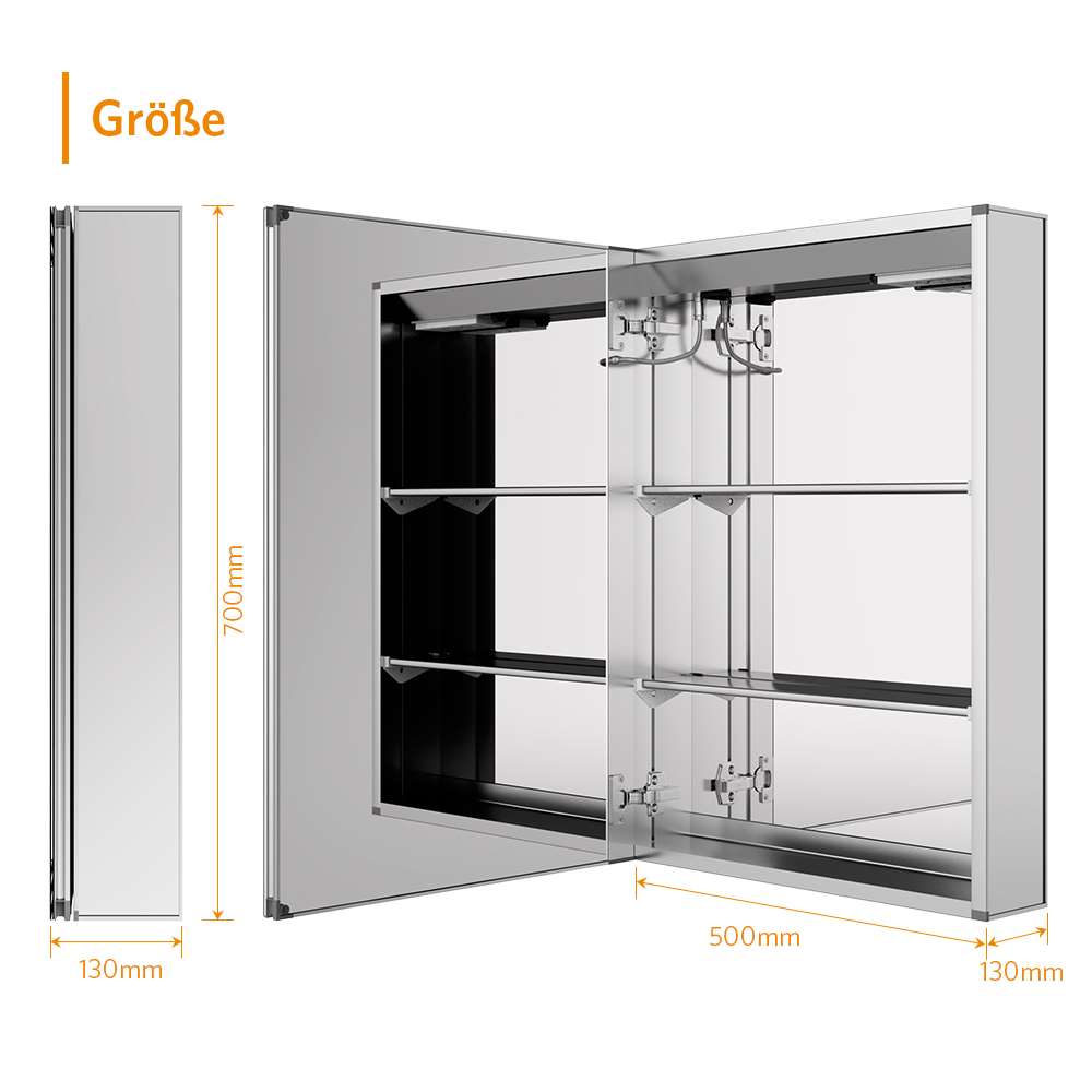 LED Badezimmer Spiegelschrank mit Rasier-Steckdose Antibeschlag Touch-Schalter 50x70cm
