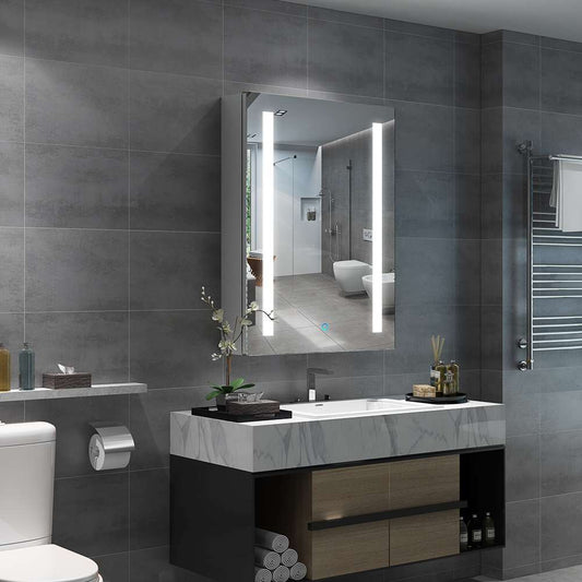 50x70cm LED Badezimmer Spiegelschrank mit Rasier-Steckdose Antibeschlag Touch-Schalter