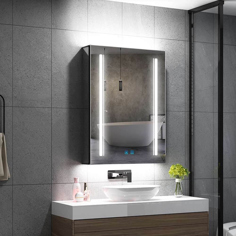 LED Schwarz Badezimmer Spiegelschrank mit Steckdose 3 Lichtfarbe Touch-Schalter 50x70cm