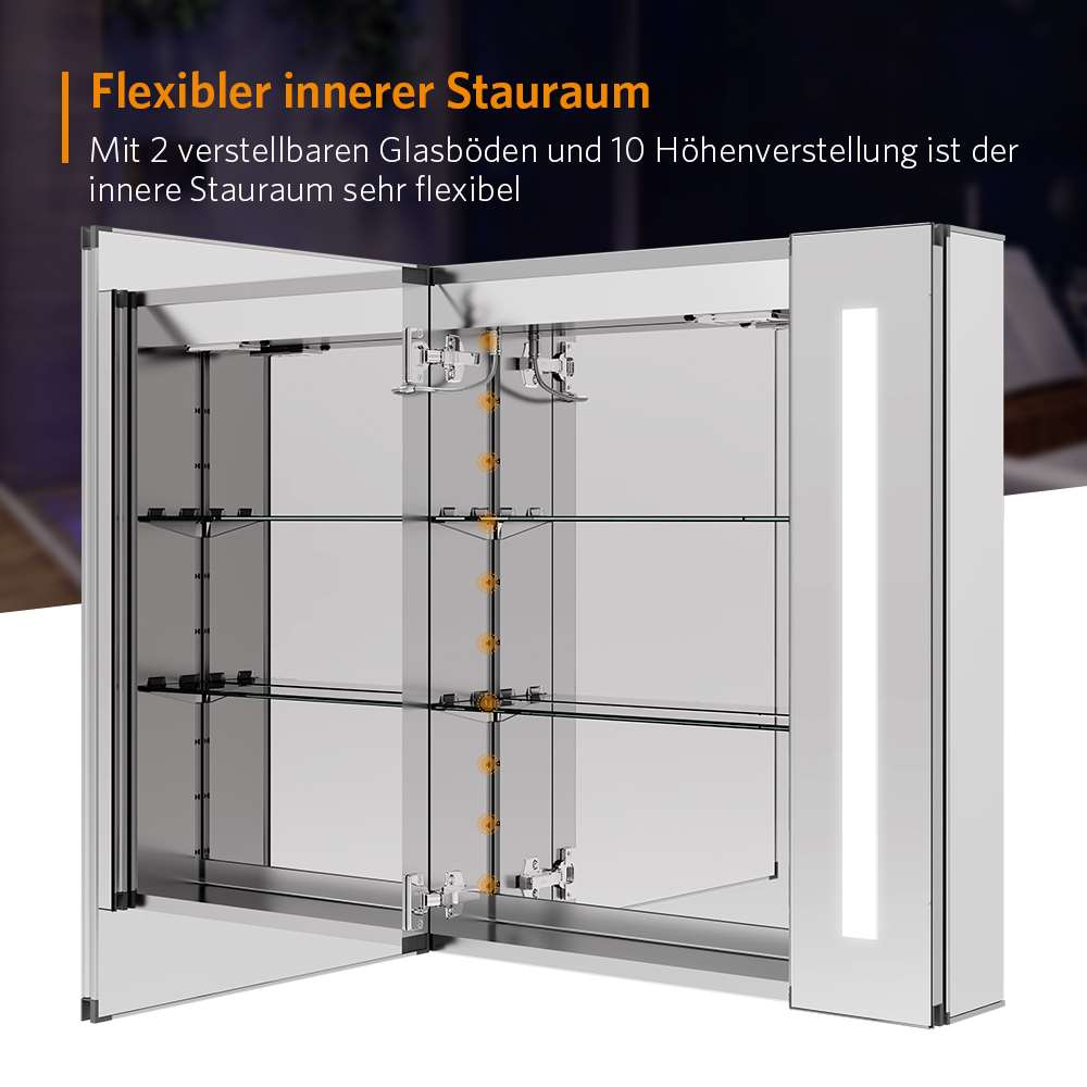 LED Badezimmer Spiegelschrank mit Rasier-Steckdose Touch-Schalter Vertikales Beleuchtung 65x60cm