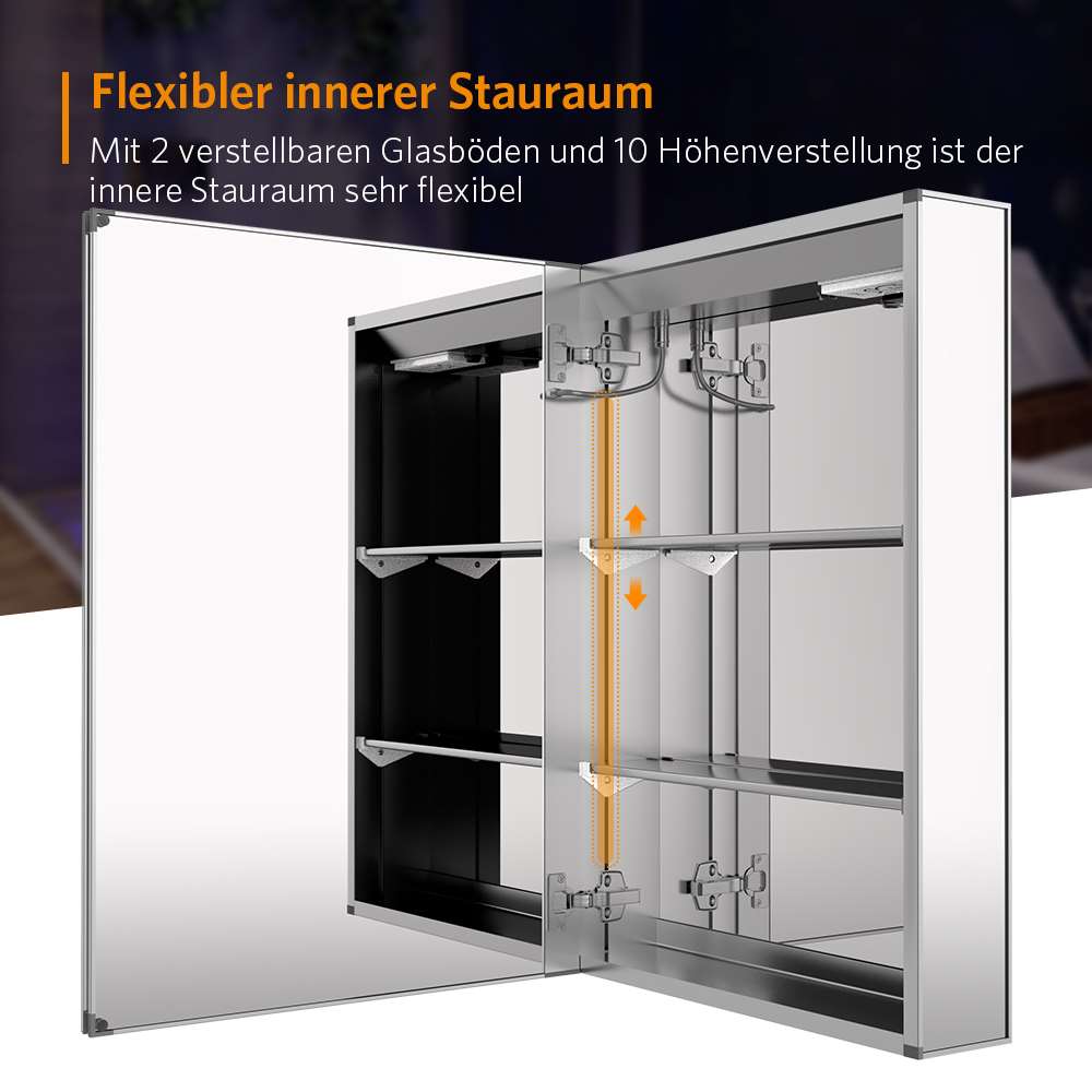 LED Badezimmer Spiegelschrank mit Rasier-Steckdose Antibeschlag Touch-Schalter 50x70cm