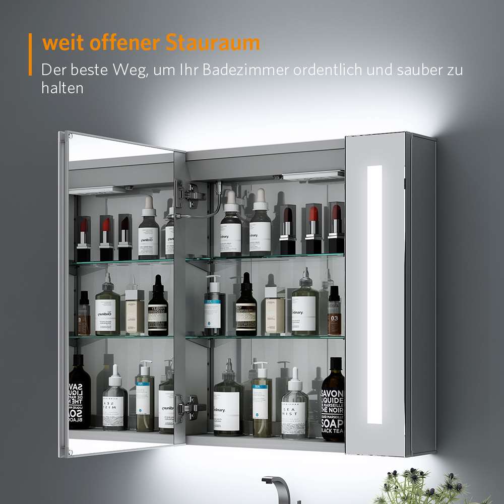 LED Badezimmer Spiegelschrank mit Rasier-Steckdose Touch-Schalter Vertikales Beleuchtung 65x60cm