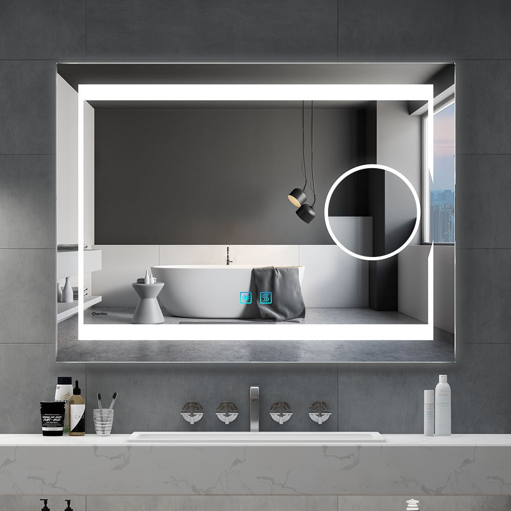 80x60cm LED Badezimmer Spiegel mit Touch-Schalter 3-Fach Lupe (Nein Spiegelschrank)