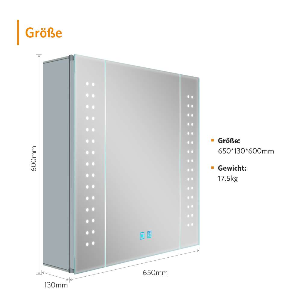 LED Badezimmer Spiegelschrank mit Rasier-Steckdose Antibeschlag Touch-Schalter 65x60cm