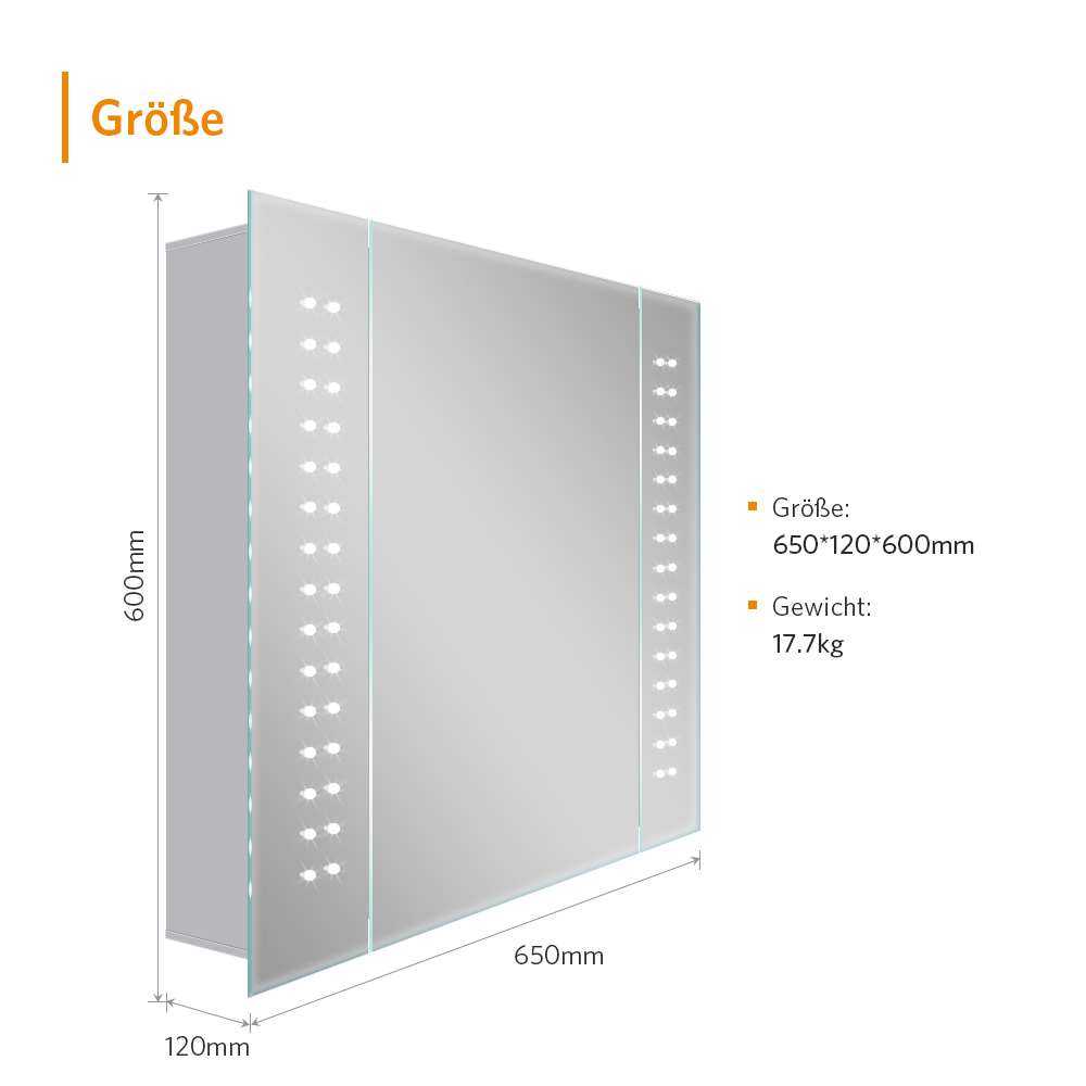 65x60cm LED Badezimmer Spiegelschrank mit Rasier-Steckdose Antibeschlag IR-Schalter