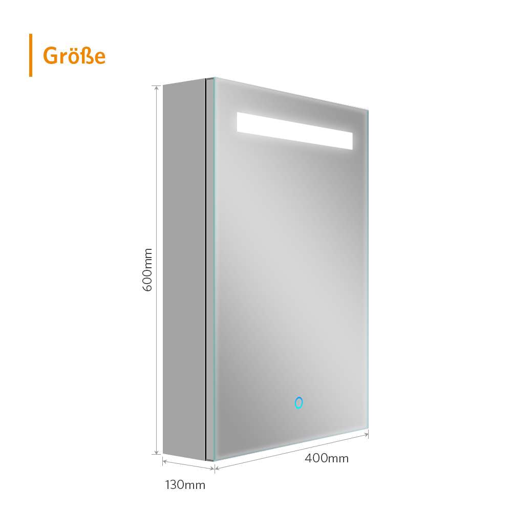 LED Badezimmer Spiegelschrank mit Rasier-Steckdose Antibeschlag Touch-Schalter 40x60cm