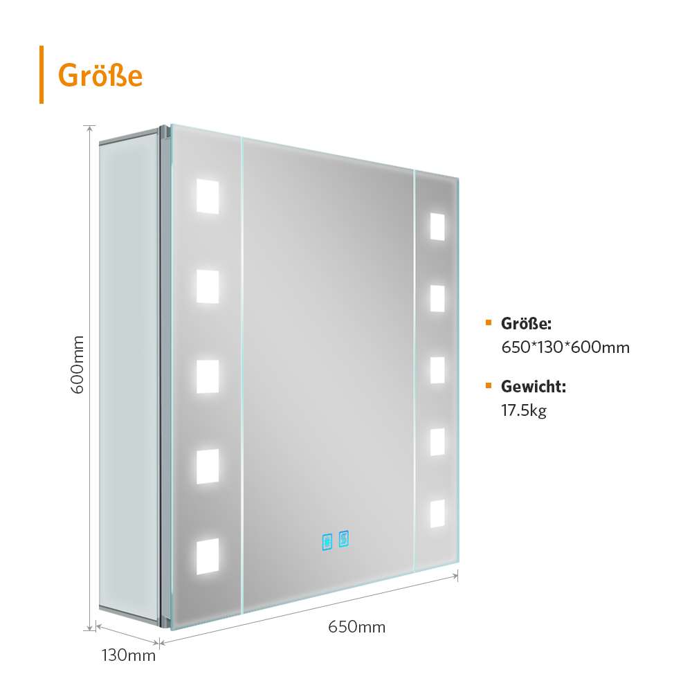 LED Badezimmer Spiegelschrank mit Steckdose Antibeschlag Touch-Schalter 65x60cm