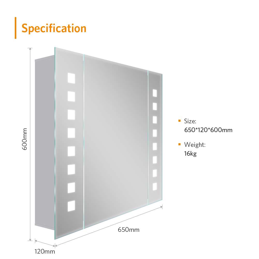 65x60cm LED Badezimmer Spiegelschrank mit Steckdose Antibeschlag IR-Schalter