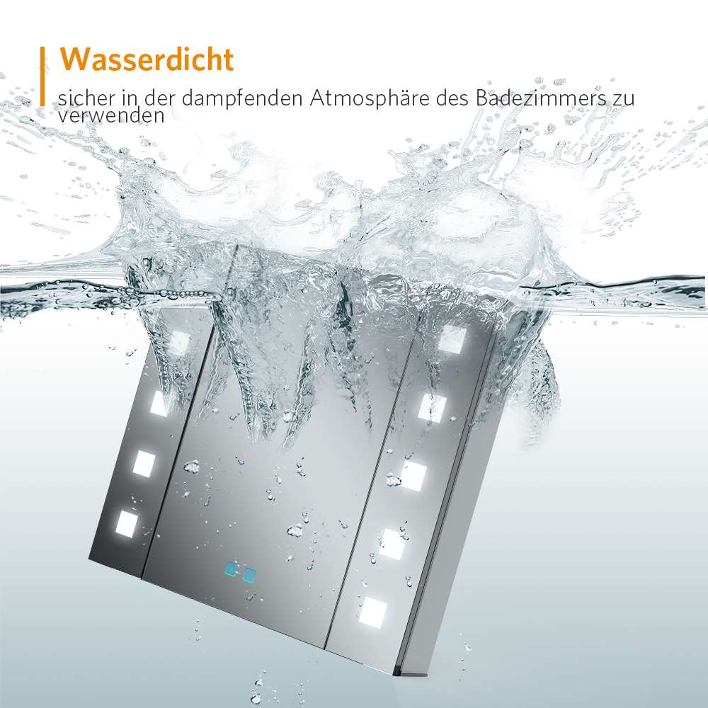 LED Badezimmer Spiegelschrank mit Steckdose Antibeschlag Touch-Schalter 65x60cm