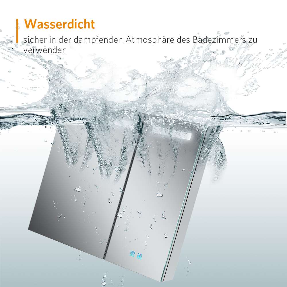 65x60cm LED Badezimmer Spiegelschrank mit Rasier-Steckdose 2 Tür Antibeschlag