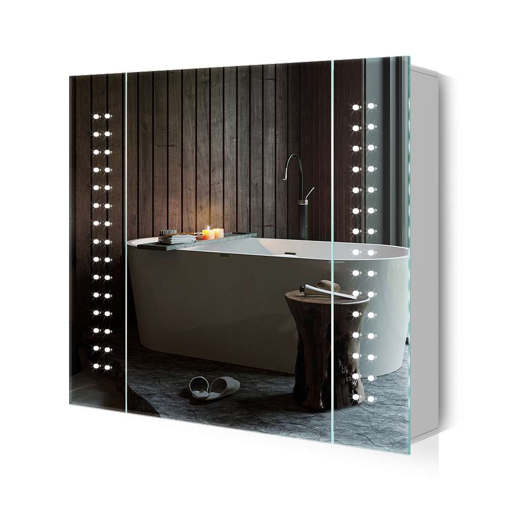 65x60cm LED Badezimmer Spiegelschrank mit Rasier-Steckdose Antibeschlag IR-Schalter