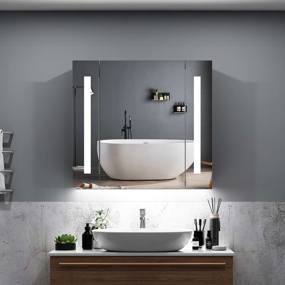 LED Badezimmer Spiegelschrank mit Rasier-Steckdose Antibeschlag Vertikales Beleuchtung 65x60cm