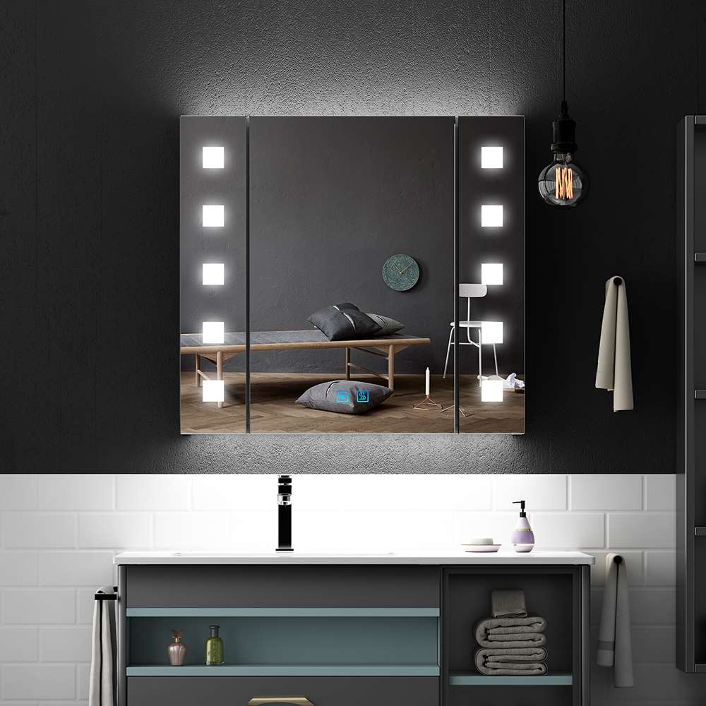 LED Badezimmer Spiegelschrank mit Steckdose Antibeschlag Touch-Schalter 65x60cm