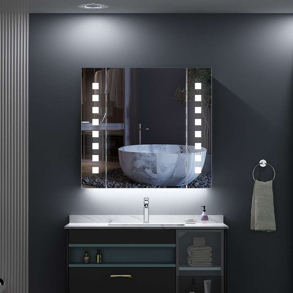 65x60cm LED Badezimmer Spiegelschrank mit Steckdose Antibeschlag IR-Schalter