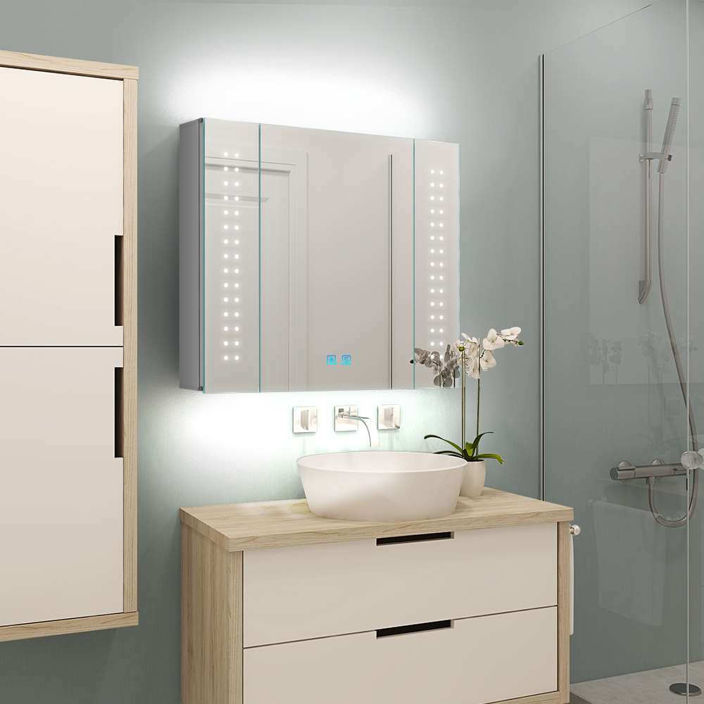 LED Badezimmer Spiegelschrank mit Rasier-Steckdose Antibeschlag Touch-Schalter 65x60cm