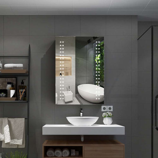 LED Badezimmer Spiegelschrank mit Rasier-Steckdose Antibeschlag IR-Schalter 50x70cm