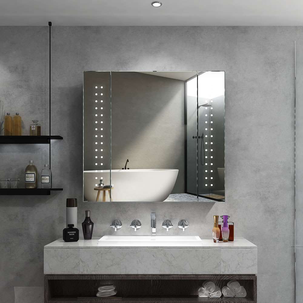 65x60cm LED Badezimmer Spiegelschrank mit Rasier-Steckdose Antibeschlag IR-Schalter