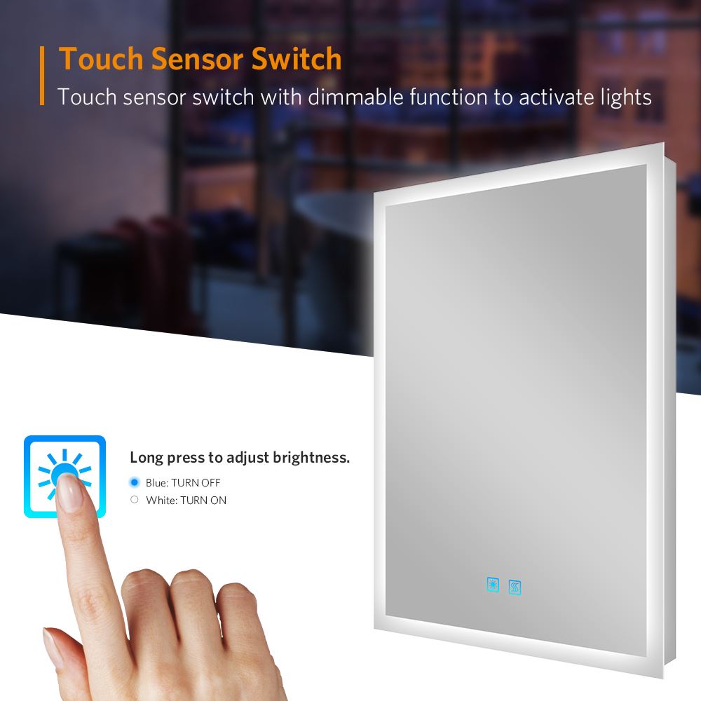 50x70cm LED Badezimmer Spiegel mit Touch-Schalter Antibeschlag (Nein Spiegelschrank)