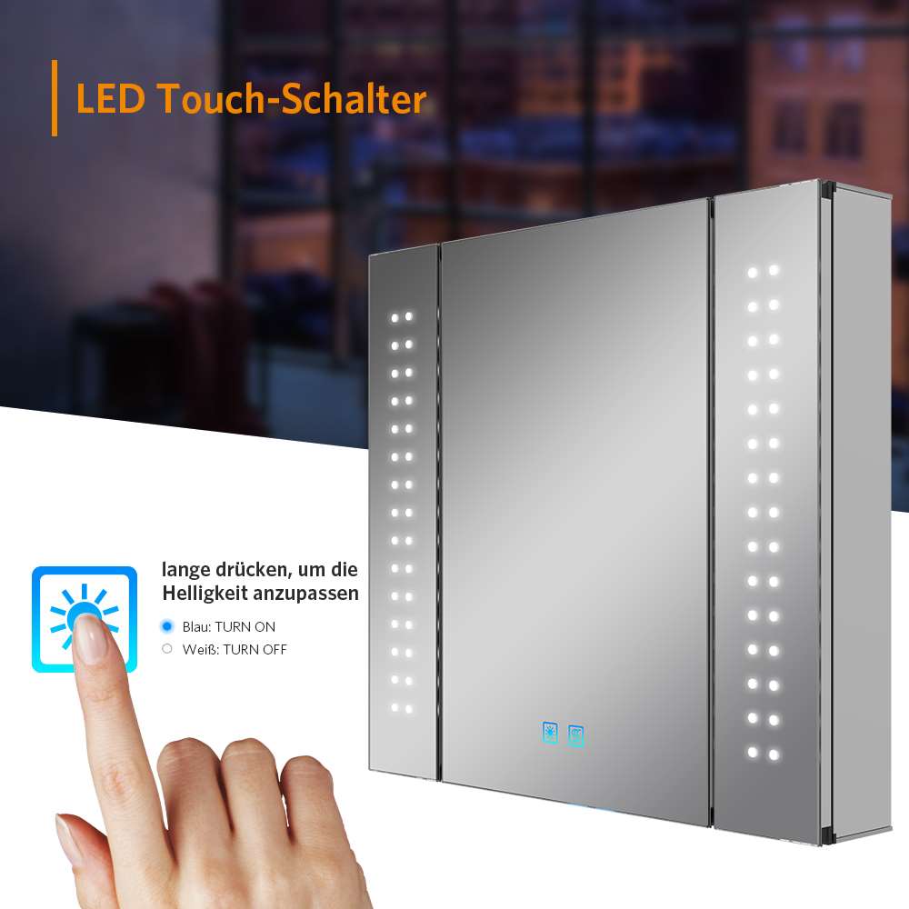 LED Badezimmer Spiegelschrank mit Rasier-Steckdose Antibeschlag Touch-Schalter 65x60cm