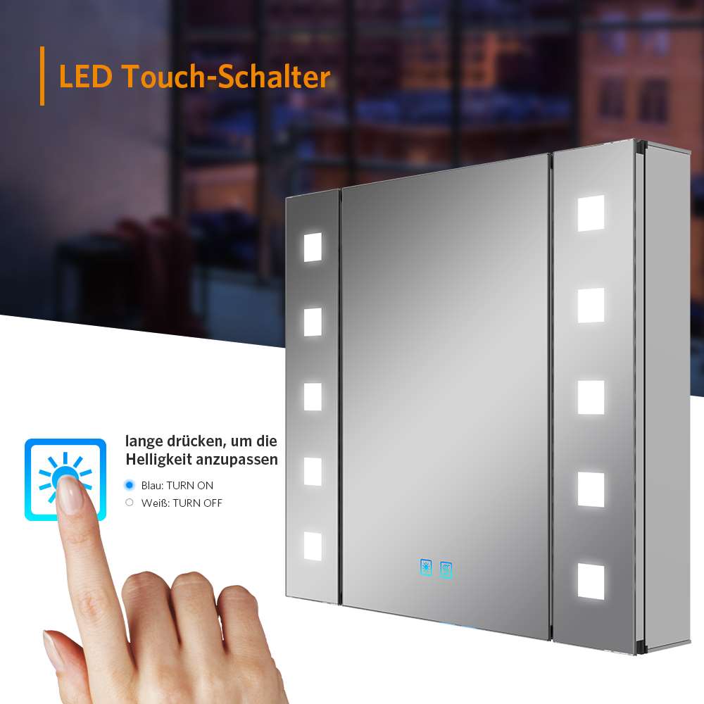 LED Badezimmer Spiegelschrank mit Steckdose Antibeschlag Touch-Schalter 65x60cm