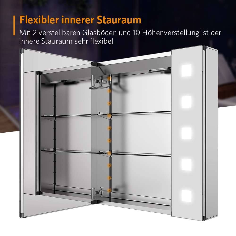 LED Badezimmer Spiegelschrank mit Steckdose Antibeschlag Touch-Schalter 65x60cm