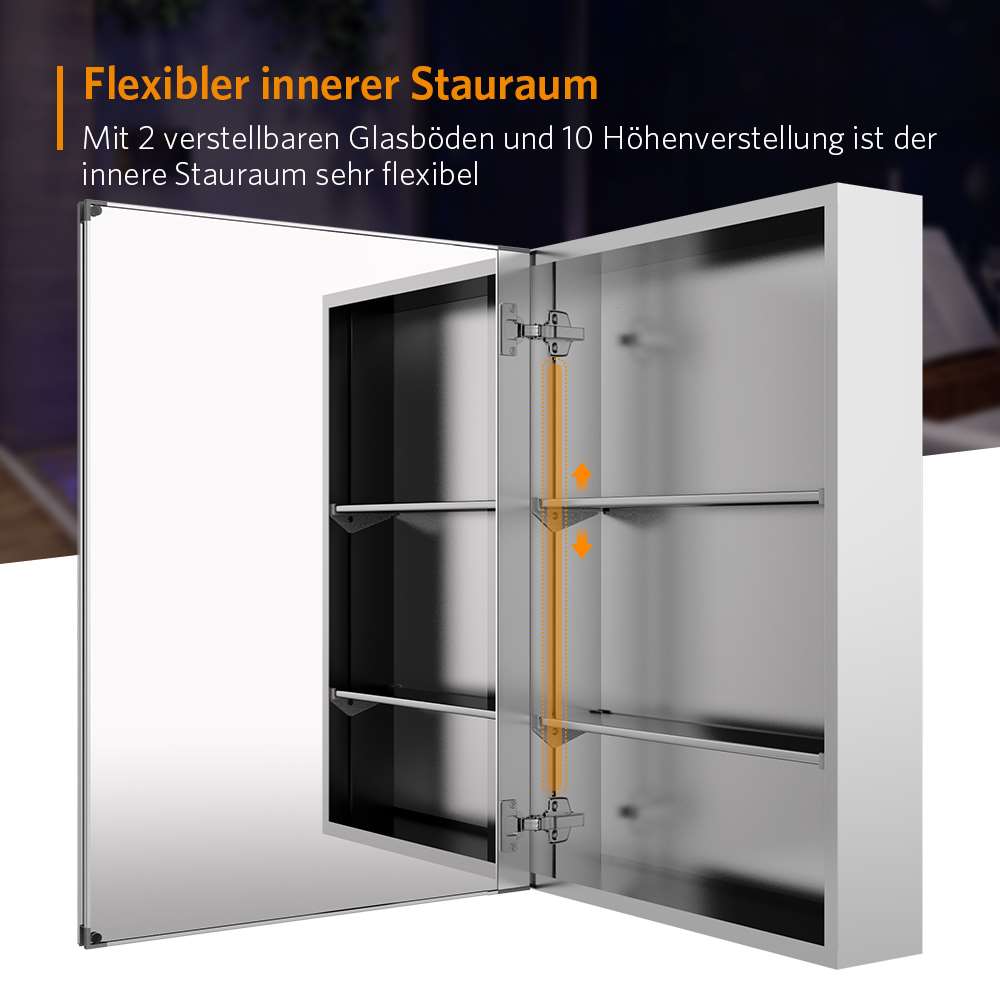 50x65cm Aluminium Badezimmer Spiegelschrank mit Softclose Scharnier