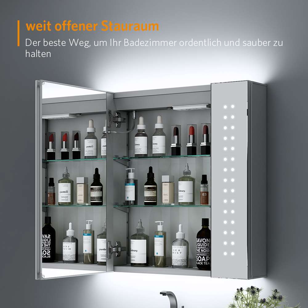 LED Badezimmer Spiegelschrank mit Rasier-Steckdose Antibeschlag Touch-Schalter 65x60cm