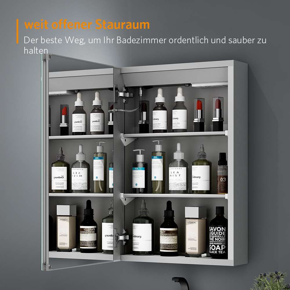 LED Badezimmer Spiegelschrank mit Rasier-Steckdose Antibeschlag Touch-Schalter 40x60cm