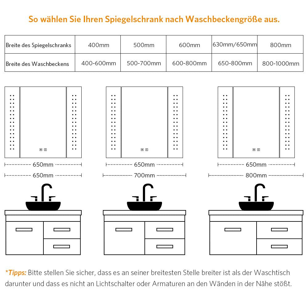 LED Badezimmer Spiegelschrank mit Rasier-Steckdose Antibeschlag Touch-Schalter 65x60cm