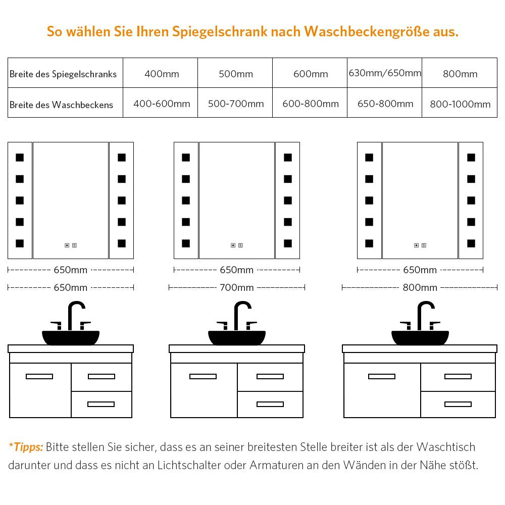 LED Badezimmer Spiegelschrank mit Steckdose Antibeschlag Touch-Schalter 65x60cm