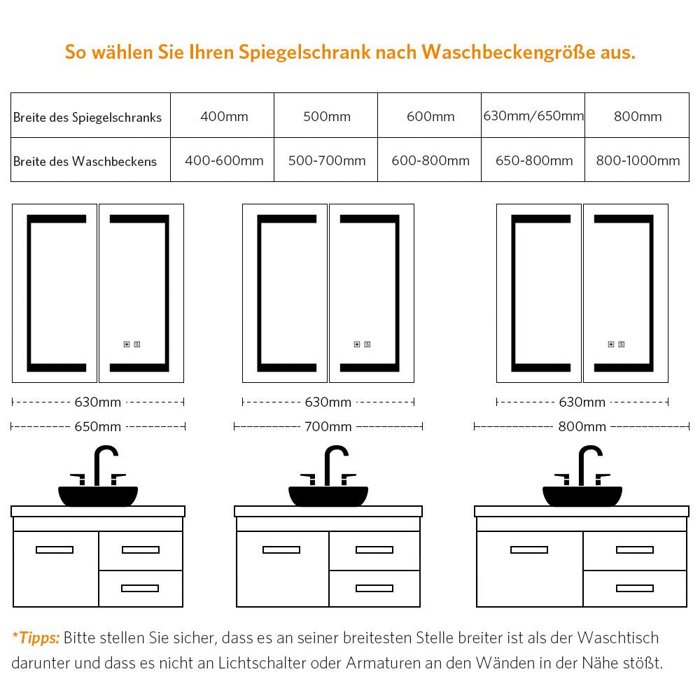 LED Badezimmer Spiegelschrank mit Steckdose Antibeschlag Umgebungslicht 2-Tür 63x65cm