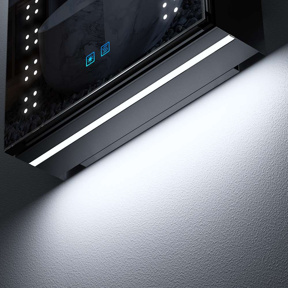 LED Schwarz Badezimmer Spiegelschrank mit Steckdose Antibeschlag Touch-Schalter 50x70cm