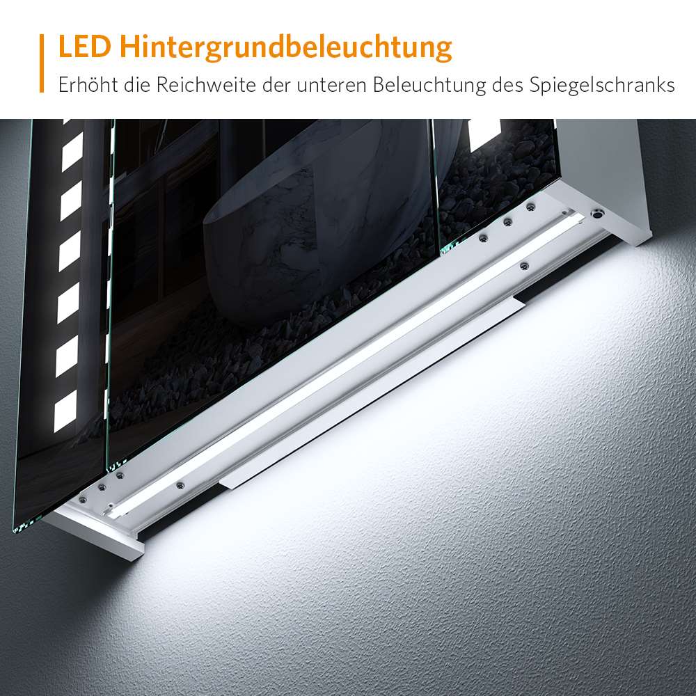 65x60cm LED Badezimmer Spiegelschrank mit Steckdose Antibeschlag IR-Schalter