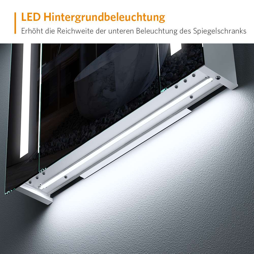 LED Badezimmer Spiegelschrank mit Rasier-Steckdose Antibeschlag Vertikales Beleuchtung 65x60cm