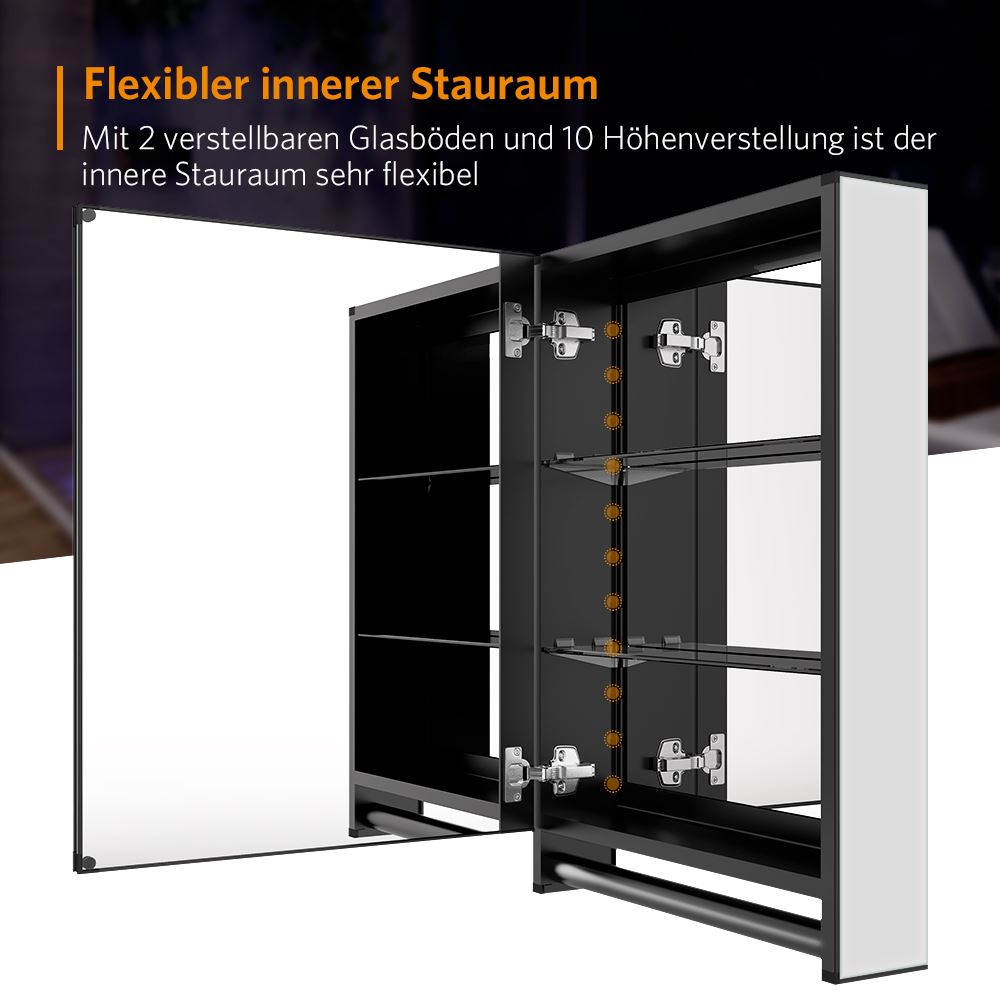 50x70cm Aluminium Badezimmer Spiegelschrank mit Handtuchhalter
