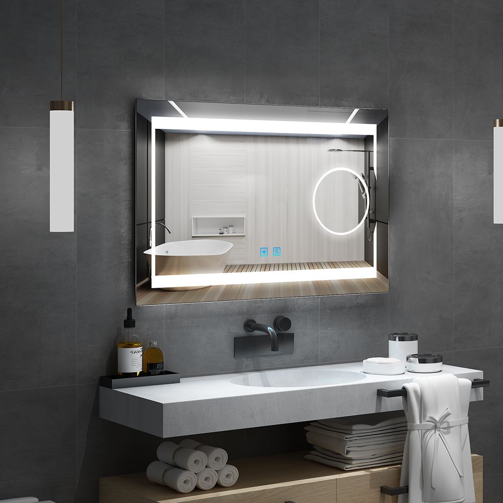 80x60cm LED Badezimmer Spiegel mit Touch-Schalter 3-Fach Lupe (Nein Spiegelschrank)