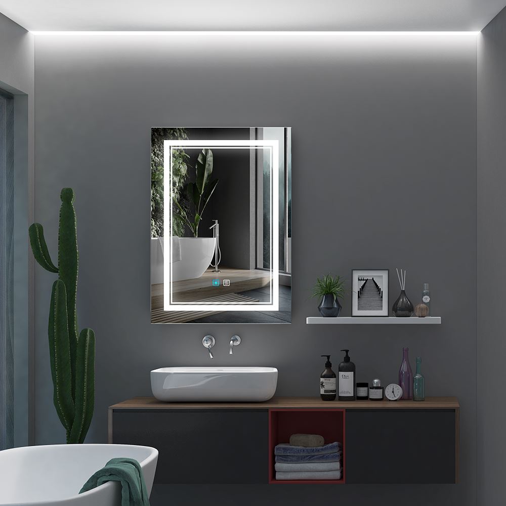 LED Badezimmer Spiegel mit Antibeschlag Rasiersteckdose 3 Lichtfarbe 50x70cm (Nein Spiegelschrank)