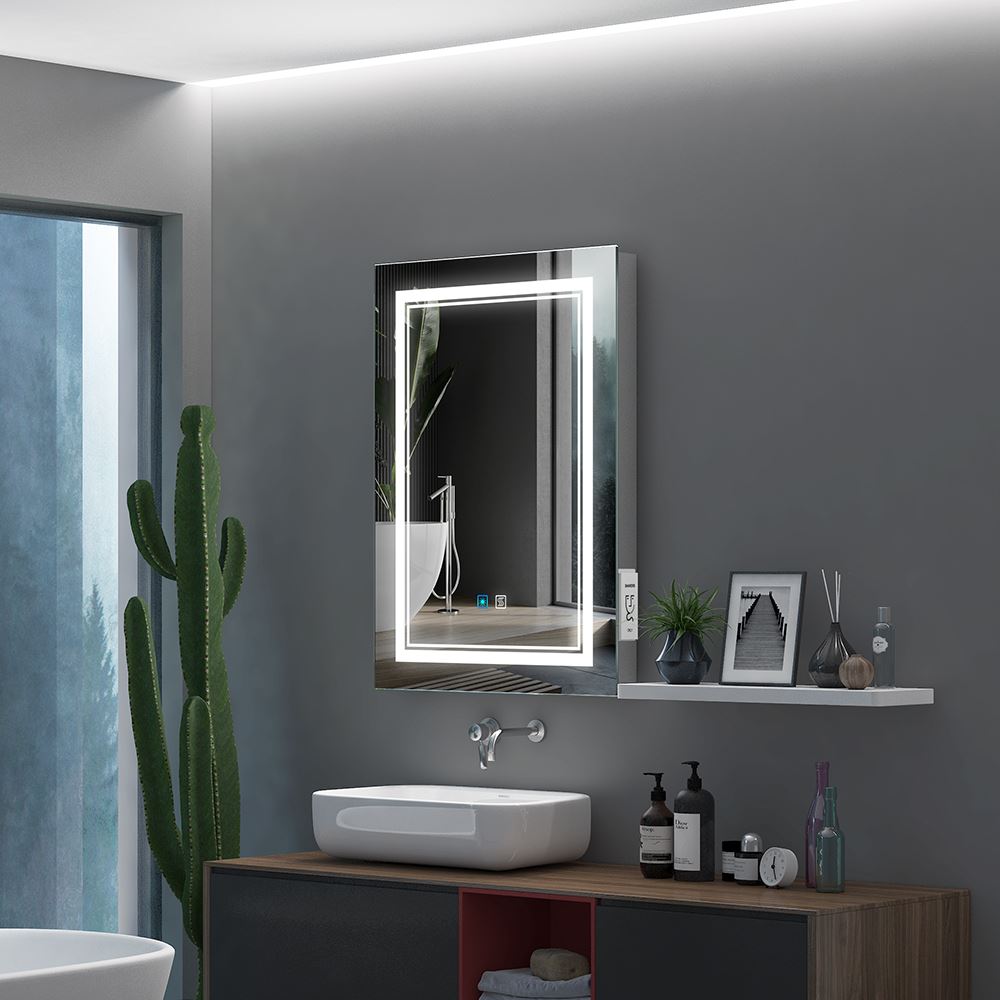 LED Badezimmer Spiegel mit Antibeschlag Rasiersteckdose 3 Lichtfarbe 50x70cm (Nein Spiegelschrank)