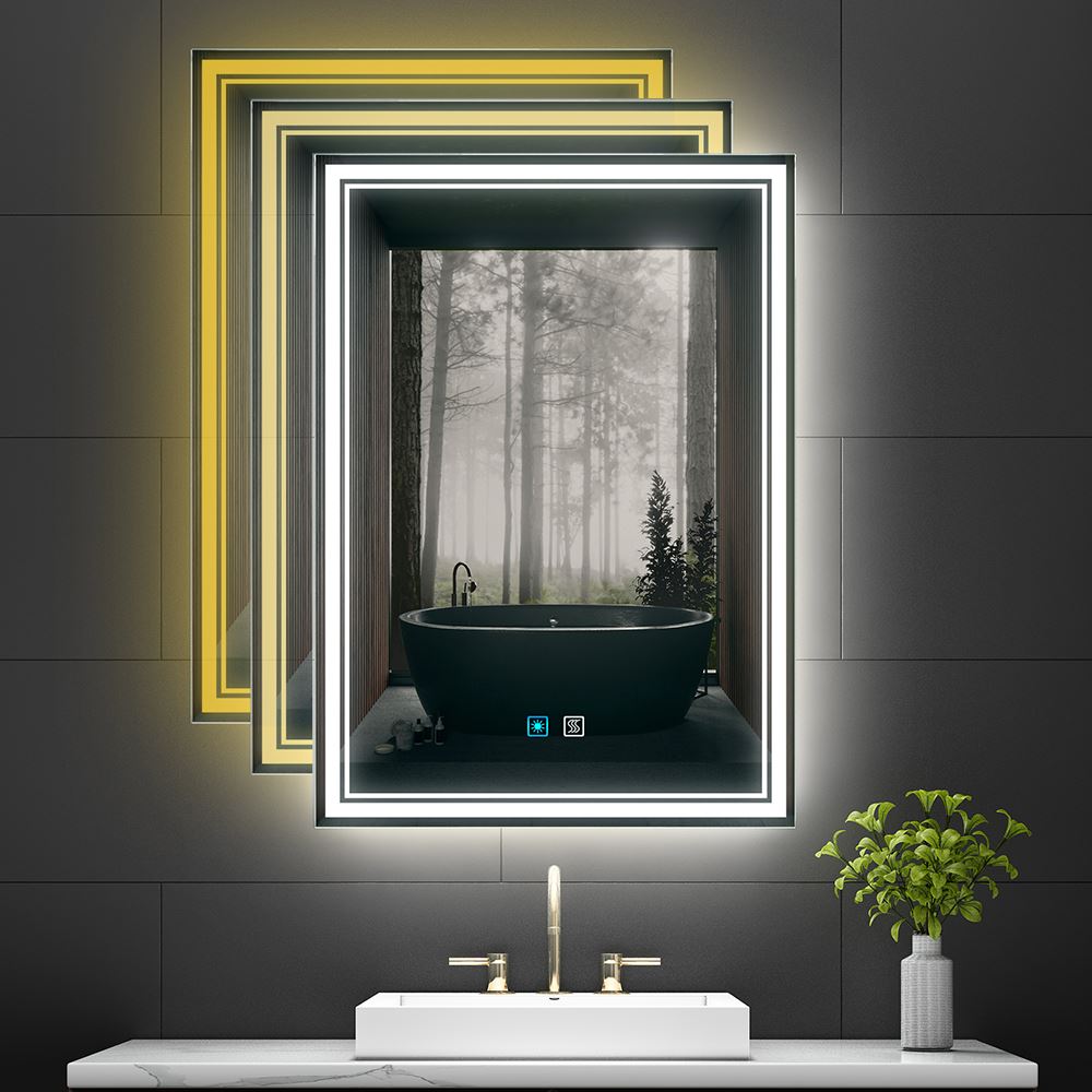 LED Badezimmer Spiegel mit 3 Lichtfarbe Antibeschlag 50x70cm (Nein Spiegelschrank)