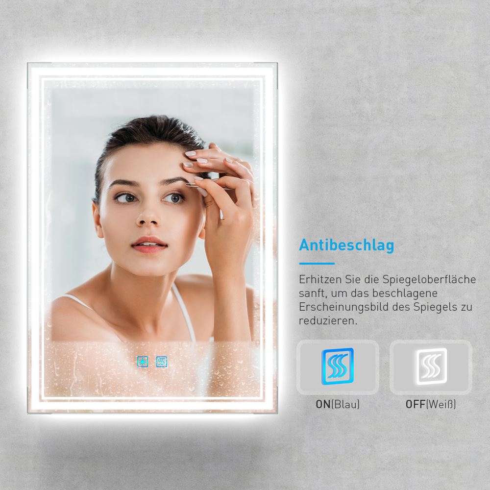 LED Badezimmer Spiegel mit 3 Lichtfarbe Antibeschlag 50x70cm (Nein Spiegelschrank)