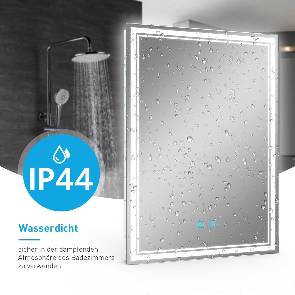 LED Badezimmer Spiegel mit 3 Lichtfarbe Antibeschlag 50x70cm (Nein Spiegelschrank)