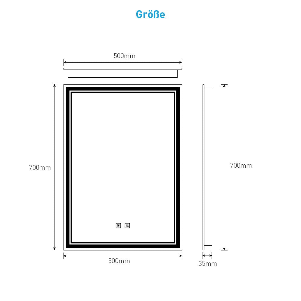 LED Badezimmer Spiegel mit 3 Lichtfarbe Antibeschlag 50x70cm (Nein Spiegelschrank)
