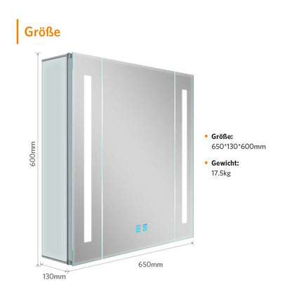 LED Badezimmer Spiegelschrank mit Rasier-Steckdose Touch-Schalter Vertikales Beleuchtung 65x60cm