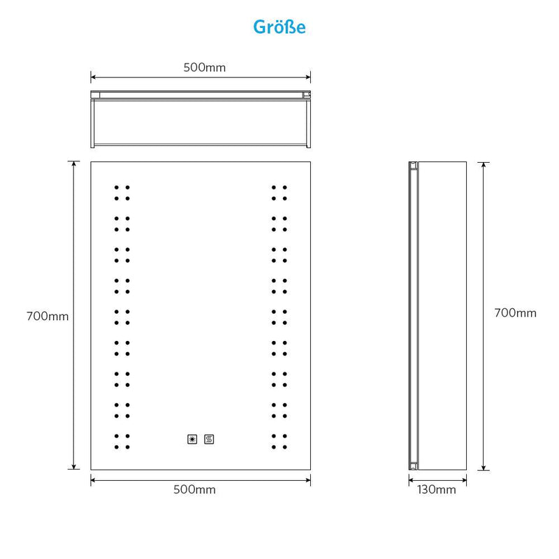 50x70cm LED Schwarz Badezimmer Spiegelschrank mit Steckdose Antibeschlag Touch-Schalter