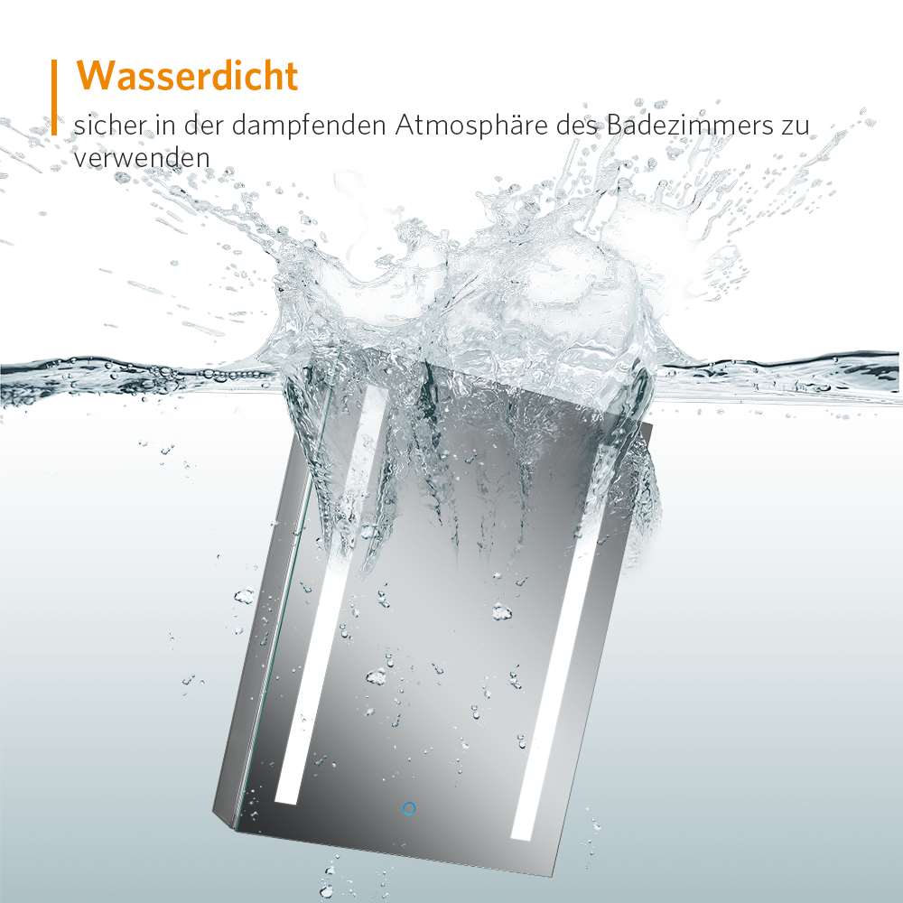 LED Badezimmer Spiegelschrank mit Rasier-Steckdose Antibeschlag Touch-Schalter 50x70cm
